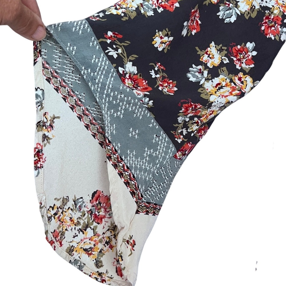 Floral Duster Kimono Womens Medium Mixed Boho‎ Patchwork Print Longline Slits - Picture 5 of 9